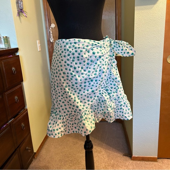 Rebecca Taylor emerald daisy wrap around cotton mini skirt with ruffles size 14 - Picture 1 of 10
